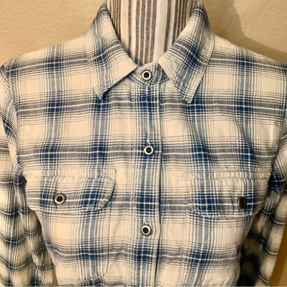 Madewell Shirt XS 100% Cotton Long-Sleeve Button-Up White Blue Plaid Comfy - Picture 4 of 16